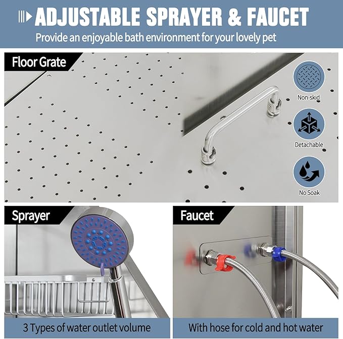 50" Dog Bathing Station, Professional Dog Washing Station Stainless Steel Dog Grooming Tub for Home,Equipped with Three Anti-Slip Steps, Removable Door, Pet Wash Station for Pet (50" Left ramp)