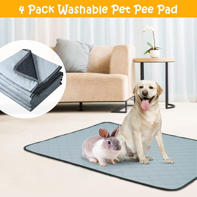 4 Pack Guinea Pig Cage Liners Washable Super Absorbent Guinea Pig Bedding Waterproof Reusable Guinea Pig Pee Pads Anti Slip Mat for Small Animals Rabbit Hamster Rat - 24" x 18"