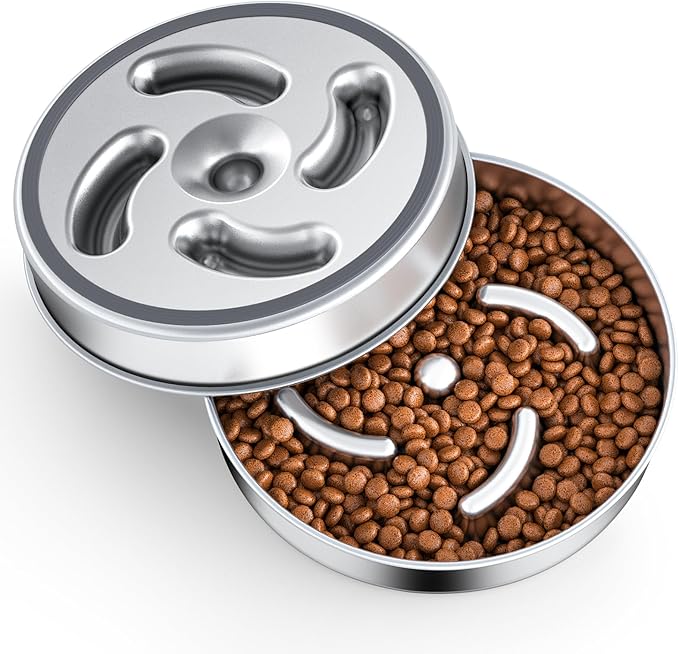 Slow Feeder Dog Bowls with Non-Slip Bottom Stainless Steel Metal Slow Feeing Bowls 3 Cups for Small Medium Dogs and Fast Eaters Slowing Down of Eating