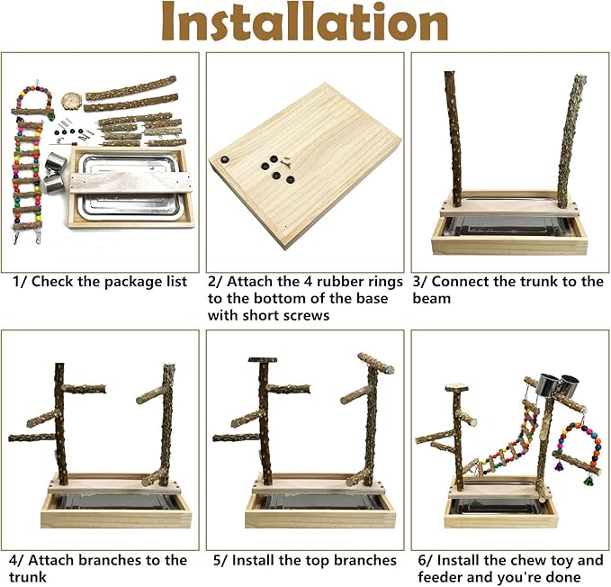 Tfwadmx Bird Playground Natural Wood Bird Play Stands Parrot Perch Stand with Removable Tray Climb Ladders Swing Chewing Toys for Lovebirds Cockatiels Budgies