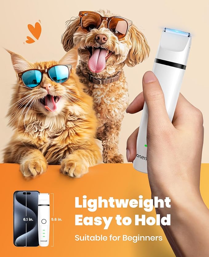 oneisall Cat Grooming Kit, 3 in 1 Quiet Cat Clippers for Thick Matted Paw Hair Trimmer, Heavy Coat Butt Shaver Cordless Pet Clippers Fur Trimmer for Dogs and Other Small Animals at Home Travel