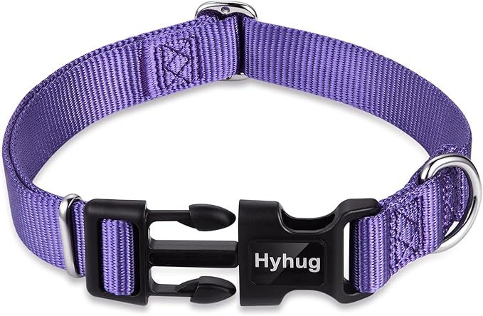 Hyhug Pets Solid Color Classic Regular Heavy Duty Basic Collar for Large Dogs, Unique Design Adjustment Triglide Slide (Buckle) Can Attached Name Tag Accessories. (Large, Ultra Violet)