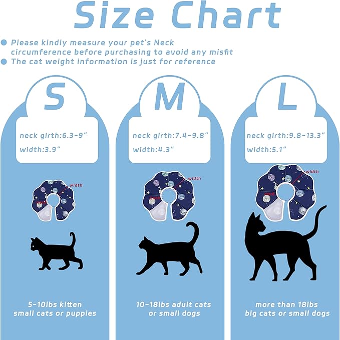 Soft Adjustable Cat Cone Collar - Comfortable Recovery Collar for Cats After Surgery (Blue, Small)