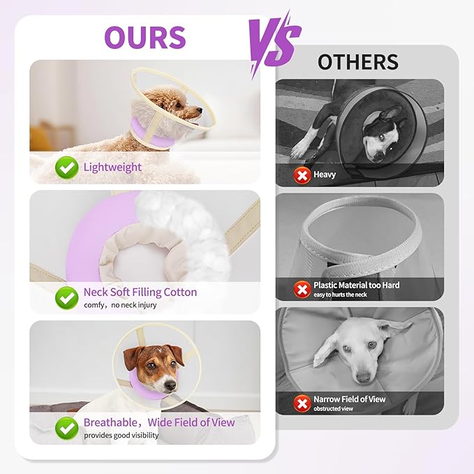 Soft Dog Cone Collar to Stop Licking-Adjustable Comfortable Mesh Recovery Collar After Surgery for Small Miniature Dogs, Alternative to Plastic Elizabethan Collars for Neuter Incision Care (Purple,L)
