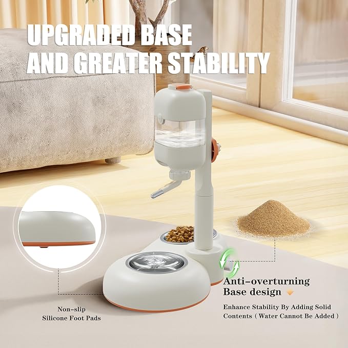 Pet Bowls,15°Tilted Puppy Food Bowls with Puppy Weaning Bottles,3 in 1 Height Adjustable Water Dispenser for Dogs,Pet Food Bowls for Ferrets,Cats,Rabbits and Small Sized Dogs(White)