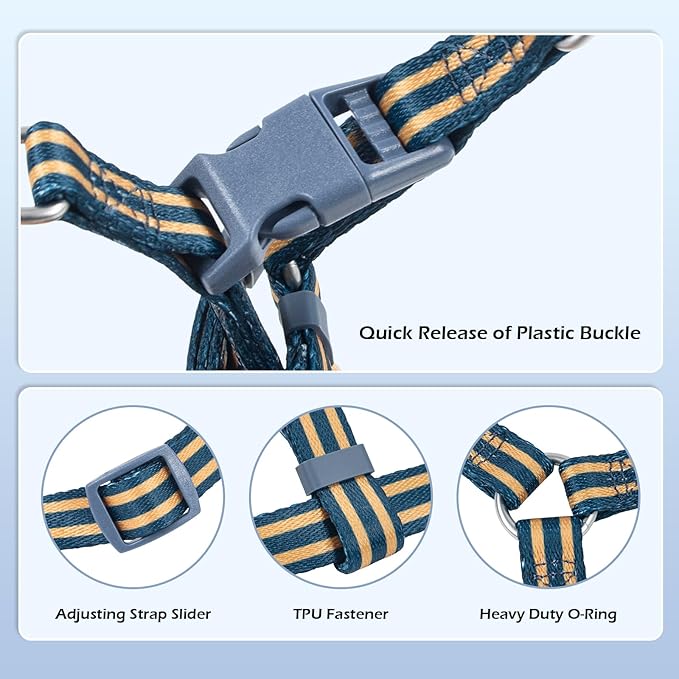 Stripe Step in Dog Harness for Small Dogs, Freedom Nylon Dog Halter Vests, Lightweight and Escape Proof Puppy Harness, Quick Fits for Small Medium and Large Dogs, Blue XS