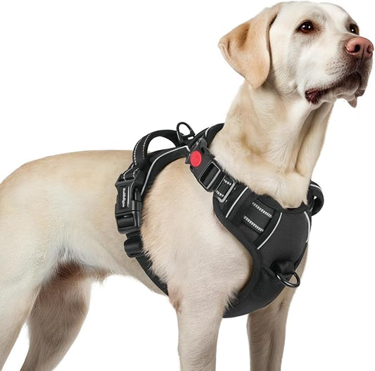 rabbitgoo Dog Harness for Large, No Pull Pet Harness with 3 Buckles, Adjustable Soft Padded Vest with Control Handle, Walking Reflective Pet Vest for Large Dogs, Black, L