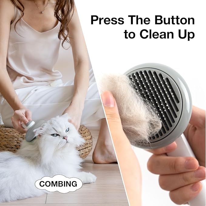 Cat Brush for Shedding, Pet Grooming Self Cleaning Slicker Brush for Cats & Dogs, Grey