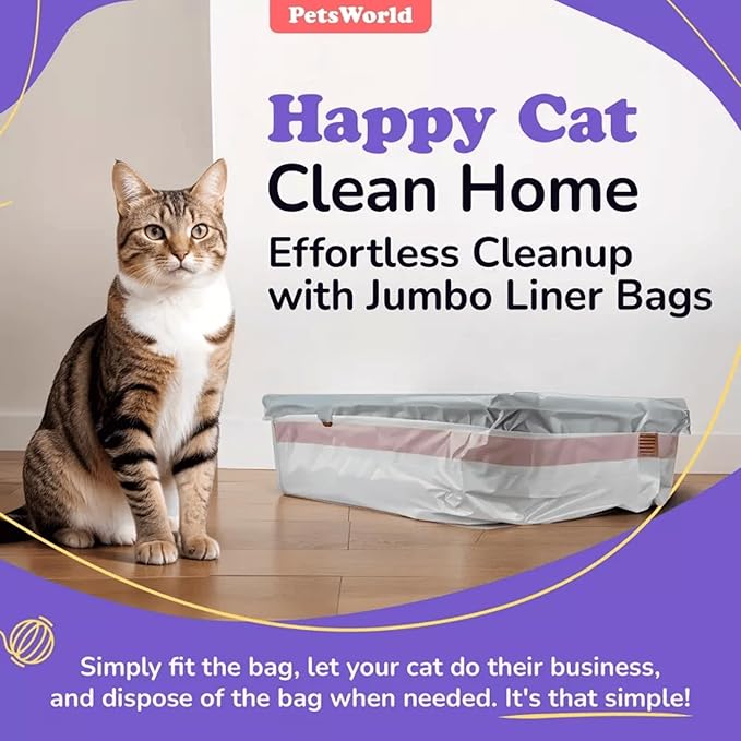 PETSWORLD Cat Litter Box Liners, Heavy Duty Litter Pan Liners Bags with Drawstring for Pet Cat Litter Tray (Unscented) (Extra Large - 36 x 18 Inches, 30 Count)