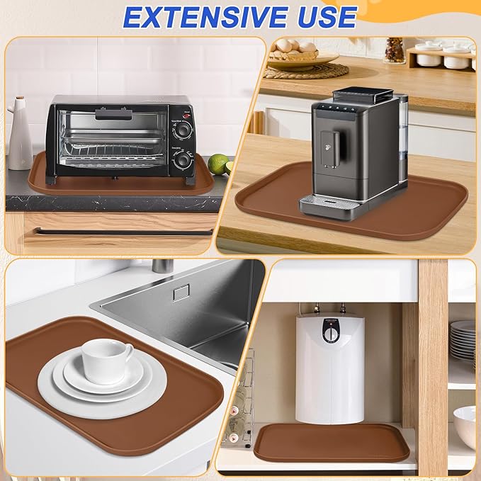 Silicone Pet Feeding Mat with Raised Edge for Food and Water, Dog Bowl Mats, Cat Bowls Placemat with High Lip for Floor Waterproof, Rubber Tray for Cats and Dogs 24 x 16 x0.8 Brown