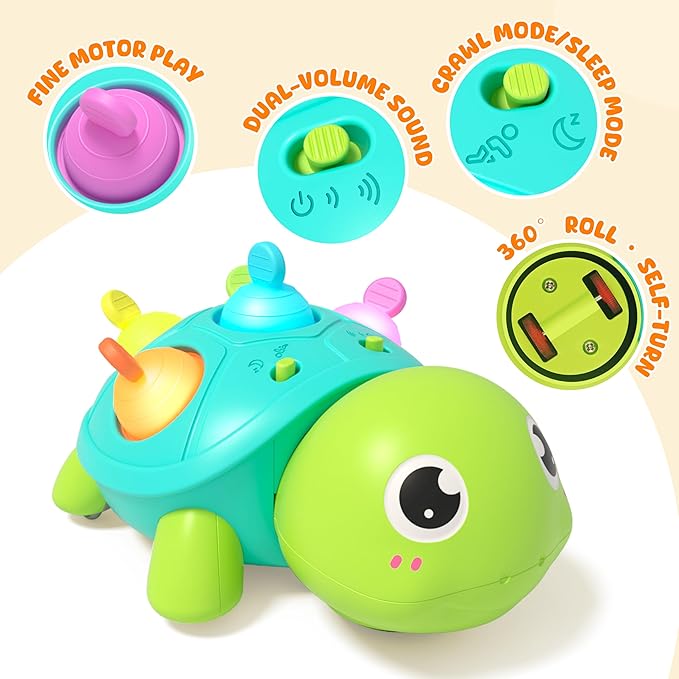 Vanmor Baby Toys 6–12 Months, Musical Turtle Infant Toy, Teething Toy with Music, Crawling Walking Toys for Babies, Early Learning Educational Toy with Light & Sound, for Newborns