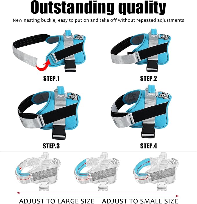 Bolux Dog Harness, No-Pull Reflective Dog Vest, Breathable Adjustable Pet Harness with Handle for Outdoor Walking - No More Pulling, Tugging or Choking (OceanicBlue, X-Small (Pack of 1))