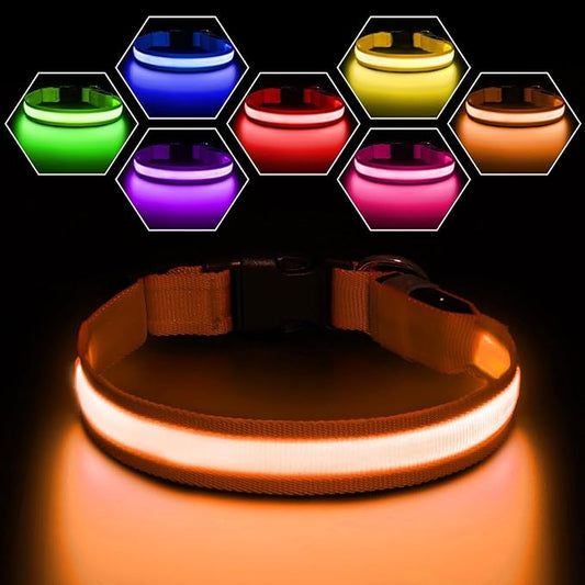 PcEoTllar Light up Dog Collar for Night Walking - LED Dog Collar Light Rechargeable Color Changing, Glow in The Dark Dog Collars Waterproof Glowing Dog Collars for Large Small Medium Dogs