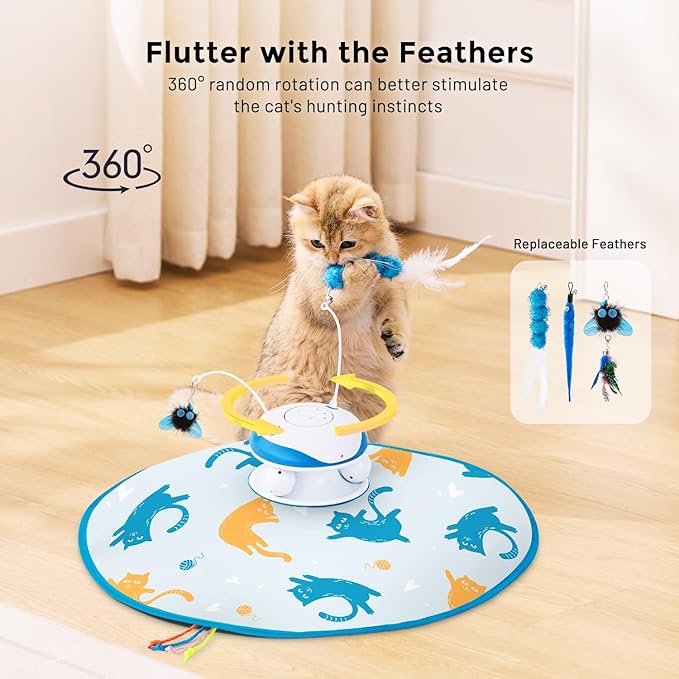 Interactive Cat Toy for Indoor Cats - 5 in 1 Cat Laser Toy Automtaic, Rechargble Motion Activated Hide and Seek Toy with Moving Feather, Tarck Balls and Chirping for Bored Kitten Exercise