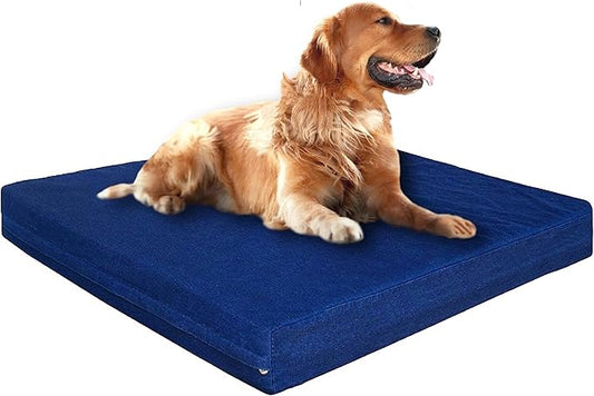 Dogbed4less Luxury Extra Large Orthopedic Memory Foam Dog Bed for Large Dogs with Durable Waterproof Internal Case, Removable Washable Denim Cover and Extra Bonus Pet Bed Cover, XL 40X35X4, Blue