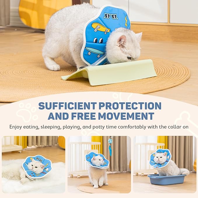 Avont Soft Cat Recovery Cone Collar, Adjustable Lightweight Kitten E-Collar for Small Dogs, Comfortable Neck Donut Stop Licking Scratching After Surgery -Skate(S)