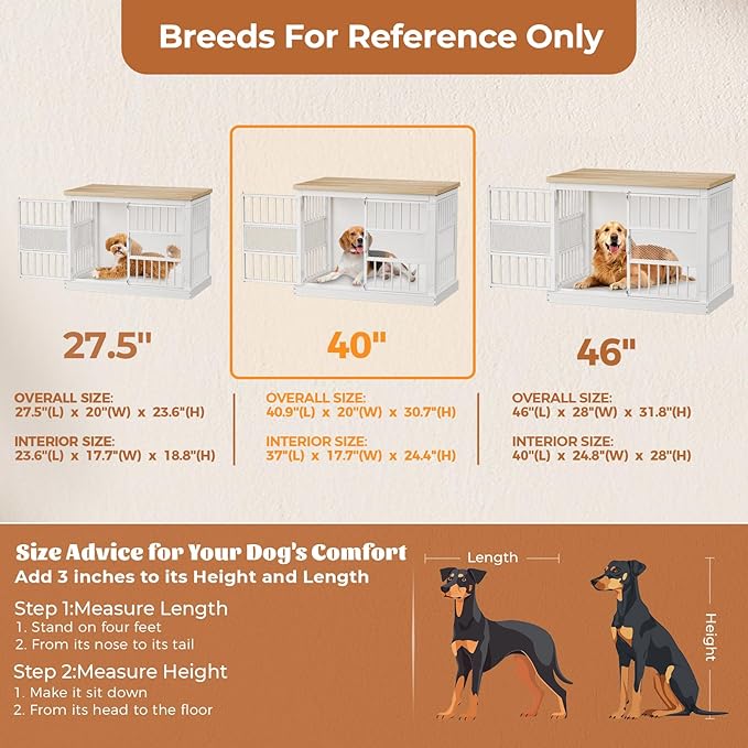 VOPEAK 40" Dog Crate Furniture, Chew Resistant Large Dog Crate for Medium Large Dogs, Heavy Duty Dog Crates Dog Kennel Cage Indoor with Double Doors, Wooden End Table for Bedroom Living Room