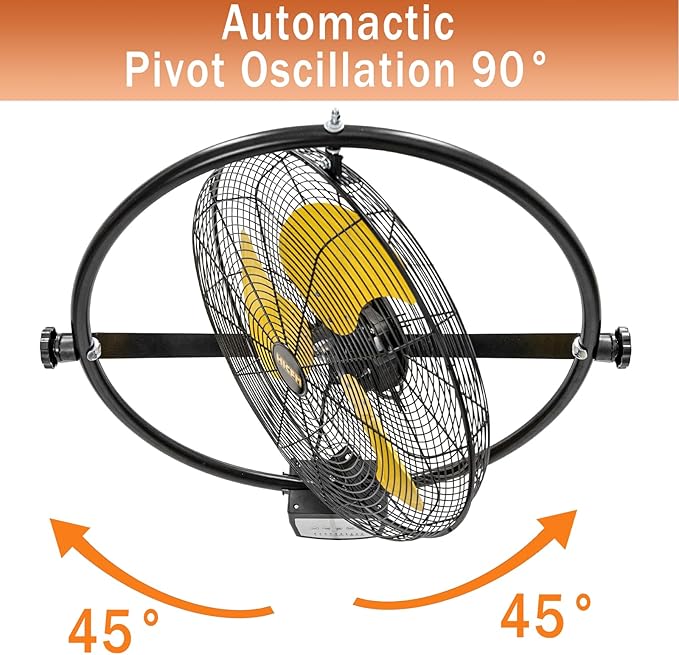 HiCFM 5000 CFM 20" Remote Control Wall Mount Fan, 3-Speed High Velocity Oscillating Wall Fans with Timer, Industrial Heavy Duty Wall-mounted Fan for Covered Patio, Gazebo, and Garage, UL Listed