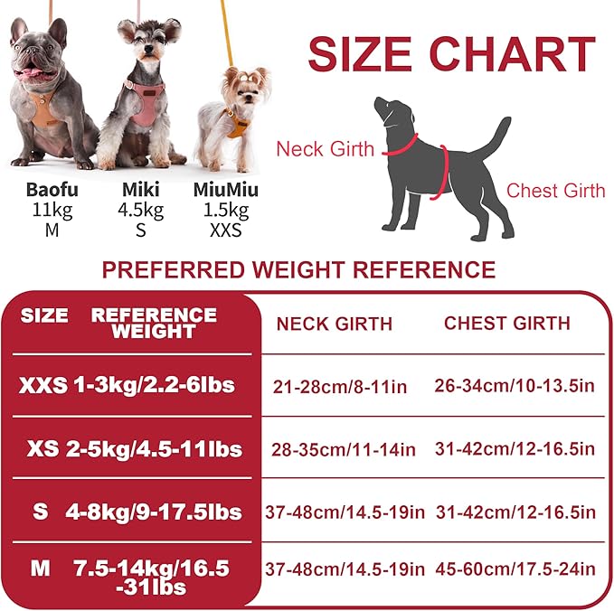 Puppytie No Pull Small Dog Harness with Multifunction Dog Leash,Lightweight Soft Adjustable No Choke Escape Proof Pet Harness Vest Pet Harness Vest,red-Camellia,S