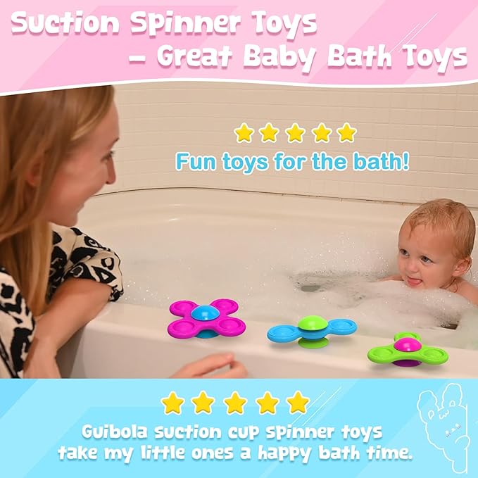 Suction Spinner Toys for Babies Cute Animals Spinning Toys for Toddlers Travel Toys Sensory Toys Bath Toys for Babies 10-12 Months+ Gifts for Kids Suction Cup Toys (Classic Edition - Animals)