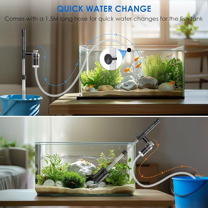 36W Fish Tank Vacuum Gravel Cleaner Electric: Aquarium Vacuum Gravel Cleaner with Strong Suction for Automatic Water Change Algae Cleaner Sand Wash Water Circulation and Water Shower, Timed Off