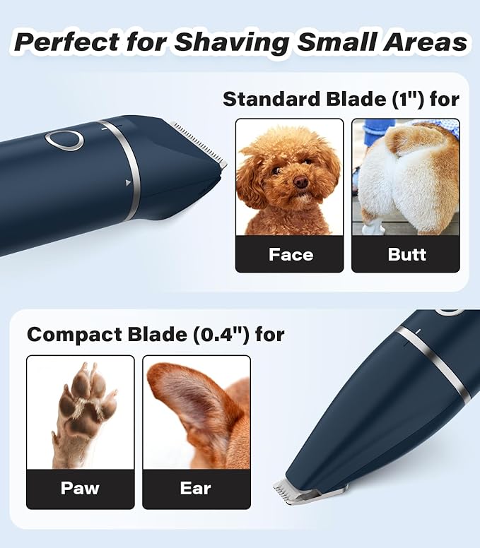 Casfuy Cordless Hair Trimmer, Low Noise Grooming Clipper for Dogs Cats & Small Pets, USB Rechargeable, Double Blades for Trimming Hair Around Paws, Eyes, Ears, Face, Rump