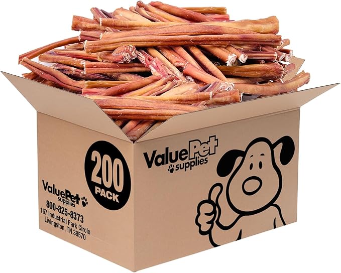 ValueBull Bully Sticks for Dogs, Thick 12 Inch, 200 Count Wholesale Pack - All Natural, Grass Fed, Single Ingredient, Long Lasting Dog Treats