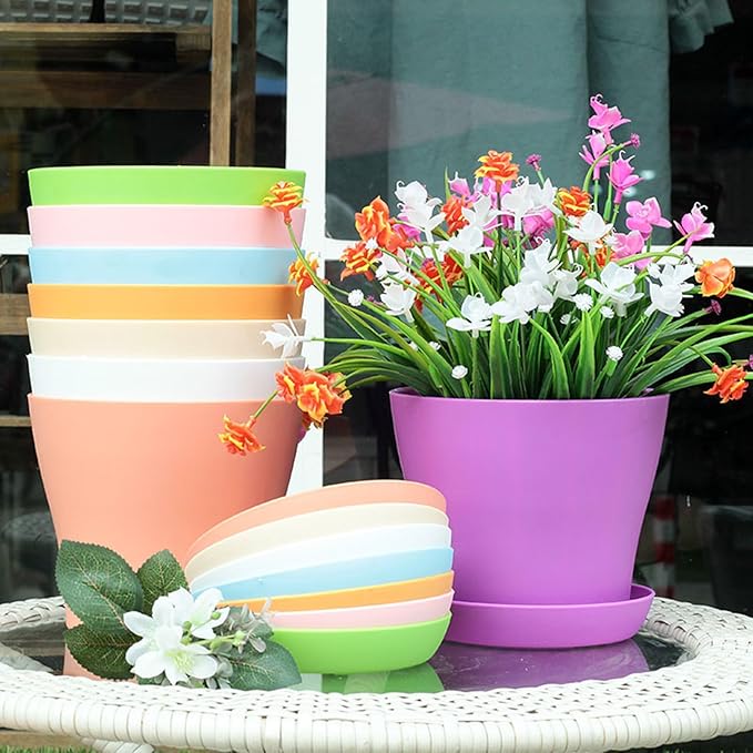 20 Pack 7 Inch Plant Pots Bulk Small Plastic Planters Pots with Drainage Holes Flower Pot for Succulent, Cactus, Herb, African Violet