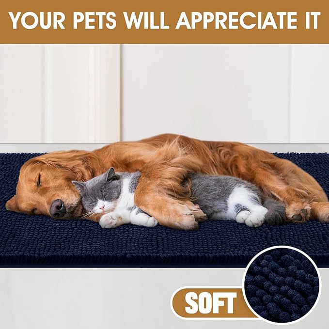 IM HOME 48" x 38" Navy Blue Dog Door Mats for Muddy Paws, Chenille Absorbent Dog Mat, Non Slip Heavy Mud Mat for Dogs, Soft Pet Bed Mat for Entryway, Mud Paws, Inside Floor