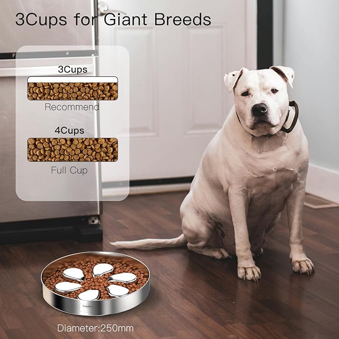 Slow Feeder Dog Bowls Large Breed 3Cups, Food Grade 304 Stainless Steel Dog Bowls with Non-Slip Base, Maze Pet Dish to Slow Down Eating, Metal Slow Feeder Dog Bowl
