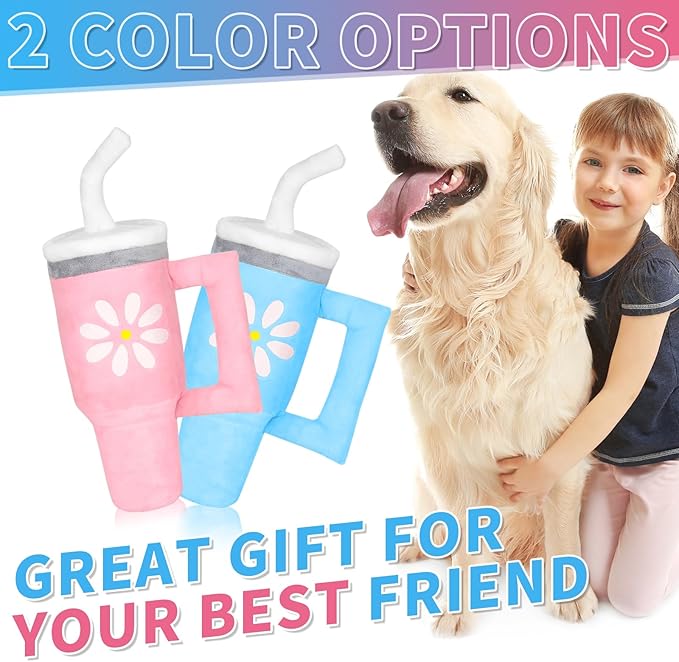 Squeaky Dog Toy - Crinkle Pup Cup Tumbler Plush Dog Toy with Cute Daisy Design for Small Medium Breeds, Funny Interactive Puppy Birthday Gift (Pink)