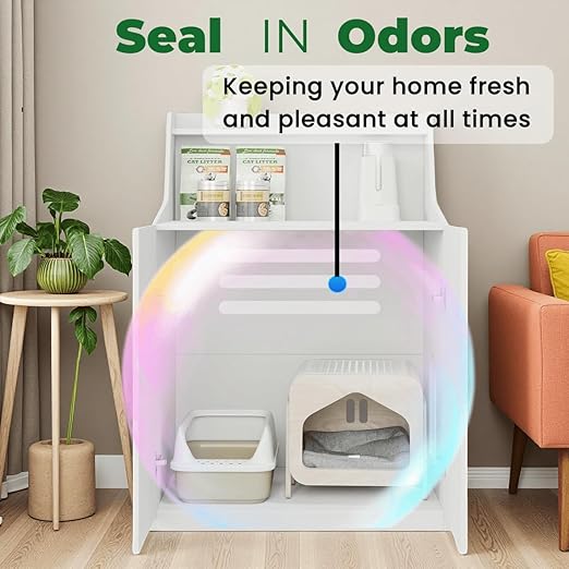 Large Cat Litter Box Enclosures,Litter Robot Enclosure,Hidden Litter Box Furniture,Hidden Cat Washroom Furniture with Door,Kitty Litter Box Furniture with Hidden Storage As Sideboard Cabinet