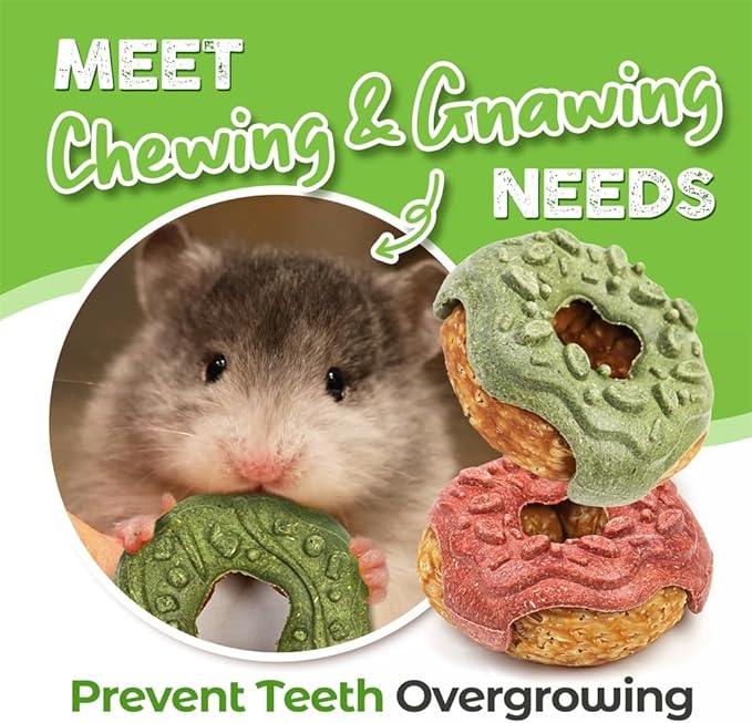 TEEWY 3PCS Guinea Pig Toys, Prevent Teeth Overgrowth, Natural Vegetables and Timothy Grass, Hamster Chew Toys, Guinea Pig Chew Toys, Chinchilla Toys, Donut-Shaped