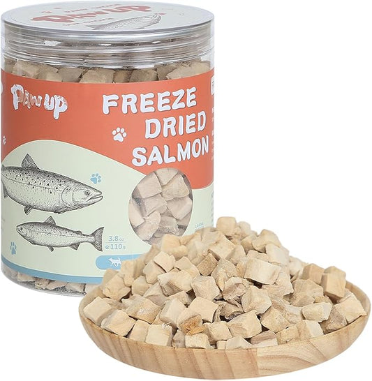 Freeze Dried Salmon Cat Treats, Single Ingredient Raw Cat Food Toppers, Healthy Training Treats for Dogs, Cats, 3.8 oz