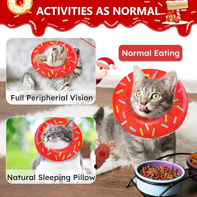 Cat Cone Collar Soft, Cat Recovery Collar for Wound Healing Cute Cat Donut Adjustable Cat Cones to Stop Licking Comfortable Lightweight Neck Elizabethan Collars for Cats Kittens After Surgery