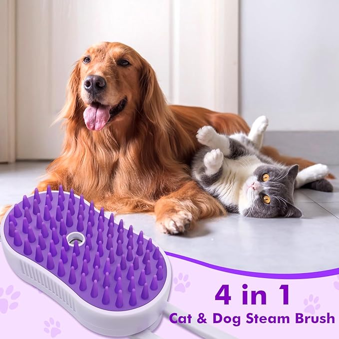 Cat Steam Brush,4 in 1 Rechargeable Pet Steam Brush for Cats and Dog,Anti-Static Cat Spray Brushes, Massage, Cleaning, Shedding and Combing for Long and Short Hair Cats and Dogs