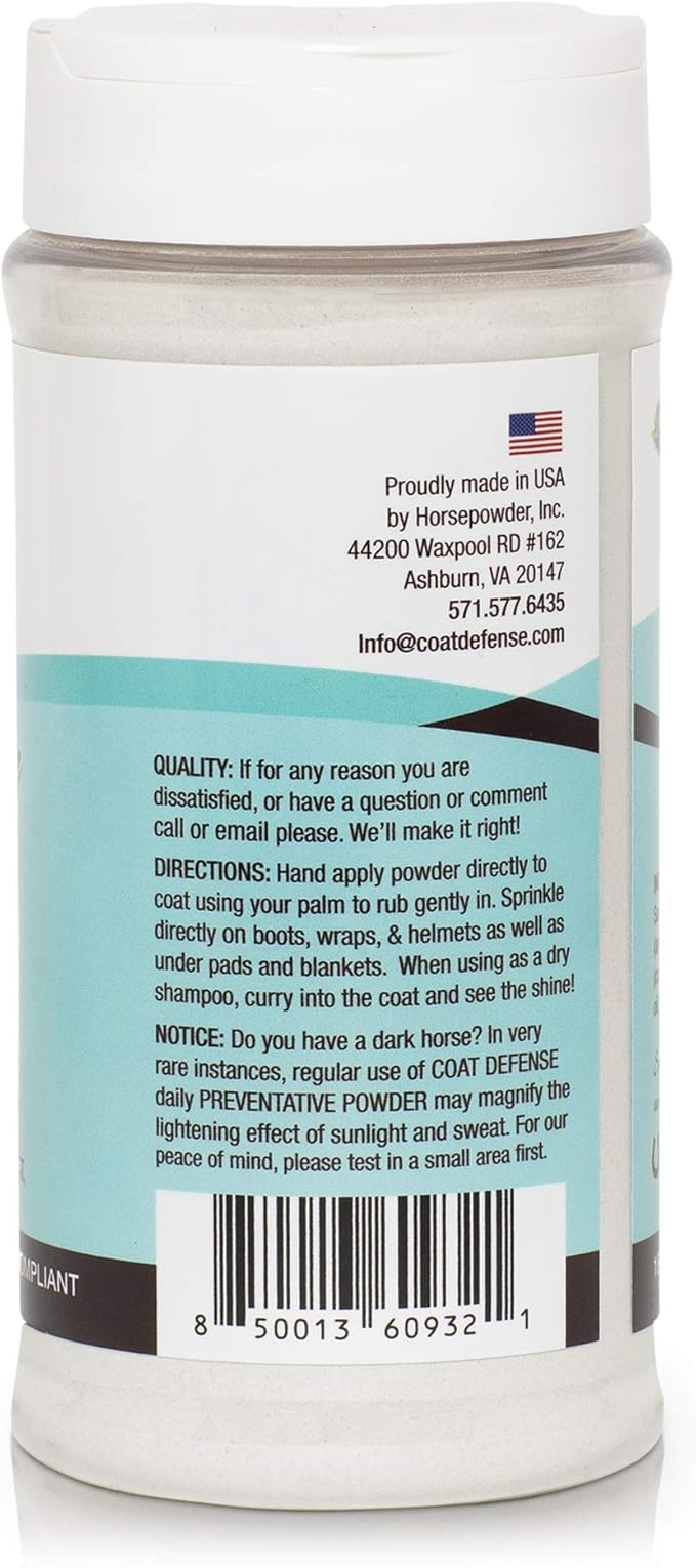 COAT DEFENSE Daily Preventative Powder for Horses - Safe & Effective Equine Skin Conditioner Sweet Itch, Skin Funk, & Rain Rot - Dry Horse Shampoo, 16 oz Formula with All Natural Ingredients