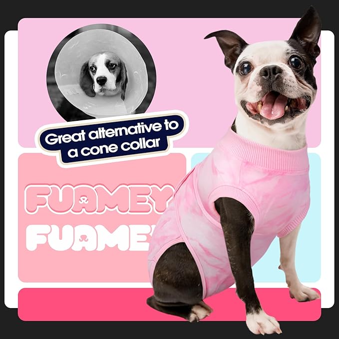 FUAMEY Recovery Suit for Dogs After Surgery,Soft Breathable Dog Bodysuit E-Collar & Cone Alternative Surgical Suit,Male Female Dog Neuter Spay Suits Anti Licking Wounds Onesie Pink Tie Dye XS