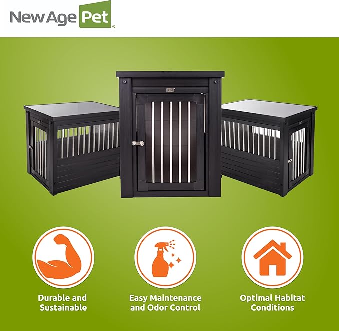 New Age Pet ECOFLEX Dog Crate End Table - Furniture-Style Pet Crate for Crate Trained Dogs - Stainless Steel Tubing & a Latched Closure - 10 Year Manufacturer's Warranty, Medium, Black
