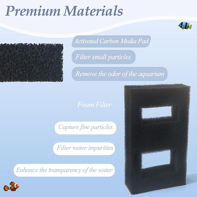 NEWKE 2 Set Aquarium Filter Media Compatible with Fluval SPEC EVO Flex Series, 8 PCS Aquarium Filter Replacement Includes 2 Carbon Media Pad, 2 Foam Filter, 2 Bag Bio Filter Balls & 2 Filter Cord