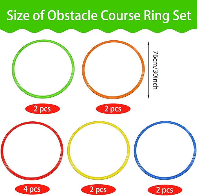 Libima Obstacle Course Ring Set Exercise Hoop Large Hoop Plastic Toys Playground Toys for Gymnastics Practice Party Games Educational Activities Holiday Decor, 5 Colors(12 Pcs,30 Inch)