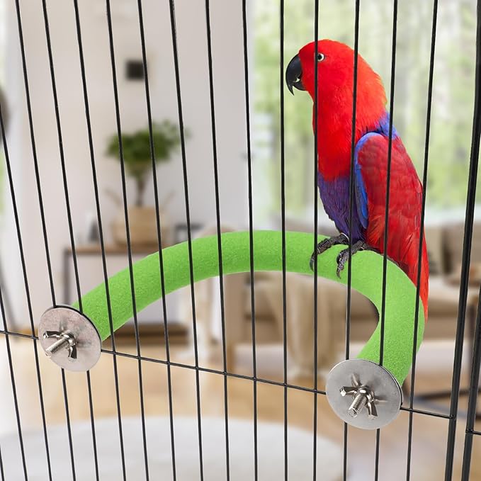 Rypet U Shape Parrot Perch Stand Toy for Paw Grinding Clean Stick Exercise, Rough-Surfaced Quartz Bird Perch Standing Cage Accessories for for Small Parakeets Cockatiels Conures Macaws Finches(Green)
