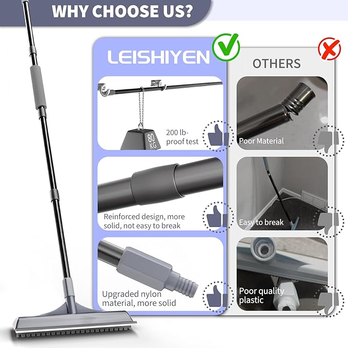 3 in 1 Carpet rake Kit for Pet Hair Removal Tool - Reusable Pet Hair Remover Broom w 58" Adjustable Long Handle, Dog & Cat Carpet Scraper, Pet Hair Remover for Rugs, Mats, Couch, Curtains(Gray)