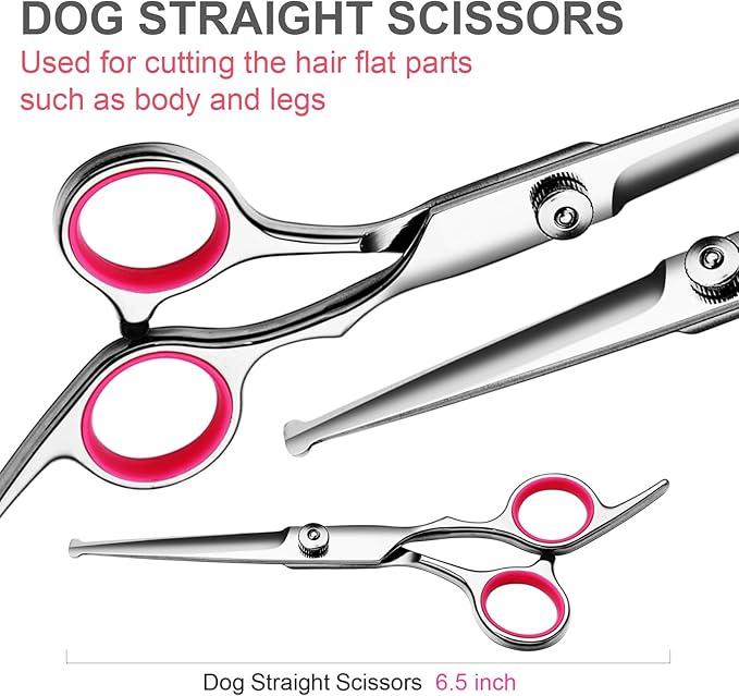 Professional Dog Grooming Scissors Kit, Titanium Coated Dog Scissors for Grooming, Grooming Shears Kit for Dogs Cat At Home (Pink 5 in 1)