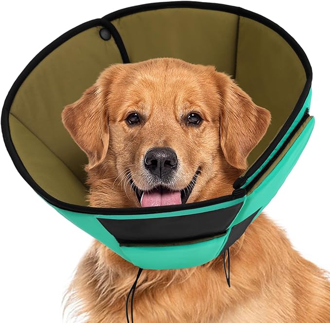 Large Dog Soft Cone Recovery Collar, Comfortable Dog Head Cone Collar for Large Dogs, Pet Surgery Cone Soft Neck Protector, Green L