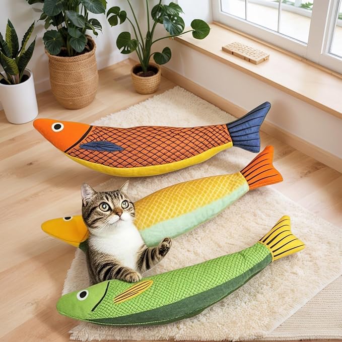 Cat Toys for Bored Indoor Adult Cats - Catnip Toys for Mental Stimulation, Interactive & Durable Kicker Toys for Solo Play, Best for Lazy Or Senior Cats (Yellow)