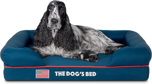 The Dog’s Bed, Medium Blue Oxford with Red Trim USA Flag Dog Bed 30x23.5, Memory Foam, Pain Relief, Post Surgery, Lameness, Supportive, Calming, Waterproof Washable Cover Cover, Veterinary Approved