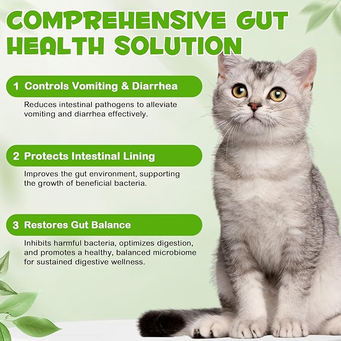 3-in-1 Probiotics for Cats with Digestive Enzymes & Prebiotics – Supports Gut Health, Immune System & Diarrhea Relief – 60ml for Cats of All Ages
