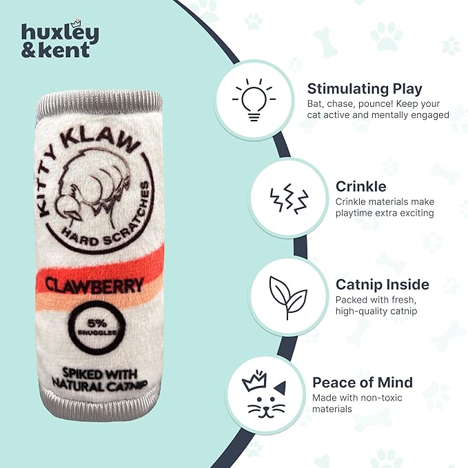 Huxley & Kent Plush Cat Toy - Interactive Catnip Toy for Cats & Kittens - Soft Kitty Toy with Crinkle & Catnip - Fun Indoor Play Toy - Kitty Klaw Clawberry