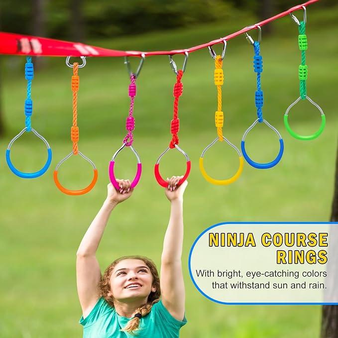 Ninja Obstacle Course Attachments - 7 Course Rings, 2 Monkey Bars, 2 Warrior Wheels, Outdoor Training Set